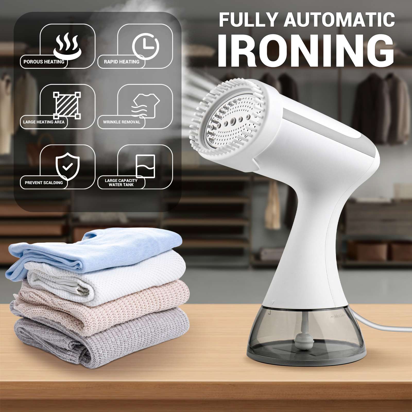 Portable Garment Steamer 1500W - Handheld Fabric Steam Iron with 300ml Tank