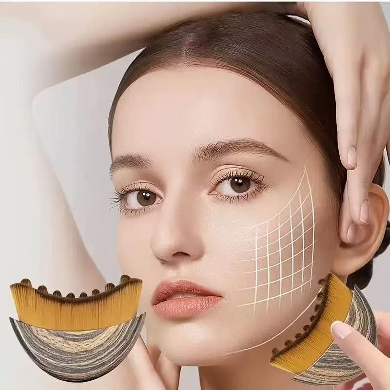 2PCS Lymphatic Contour, Face Brush, Manual Lymphatic Drainage Massager, Natural Makeup Brushes with Durable Soft Bristles, Hypoallergenic Ergonomic Facial Cleansing Brush for Sculpting